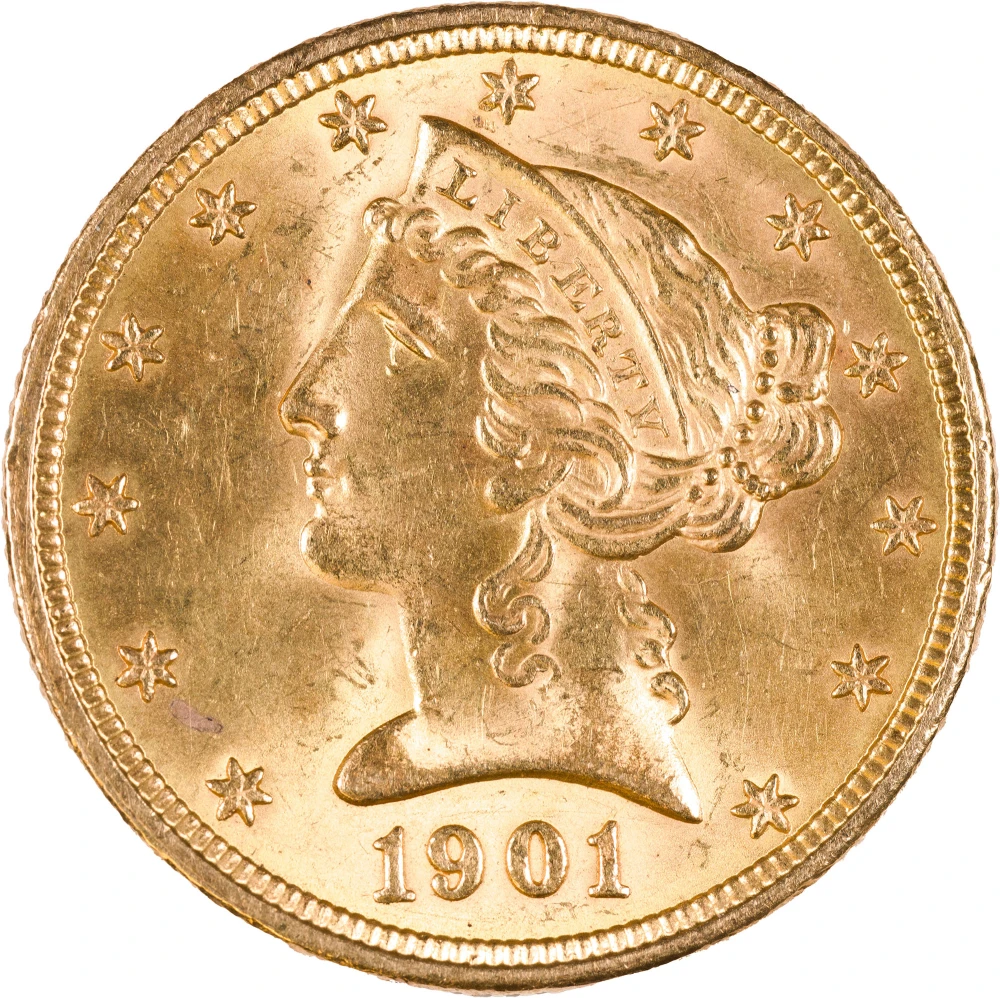 Choice BU-64 1901 $5 Gold Liberty