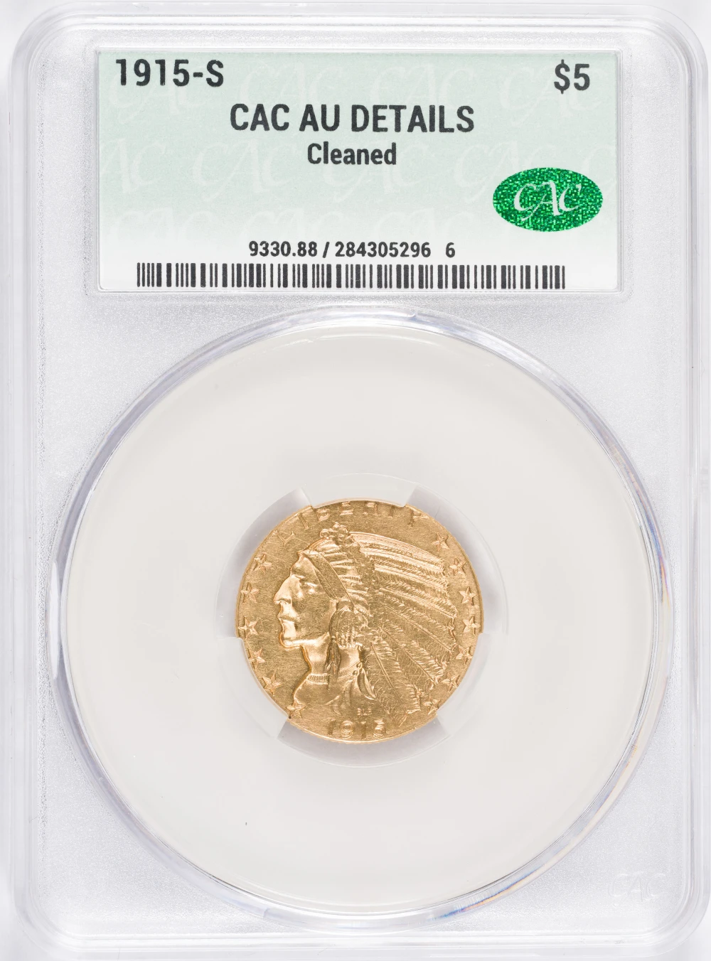 CAC AU Details 1915-S $5 Gold Indian