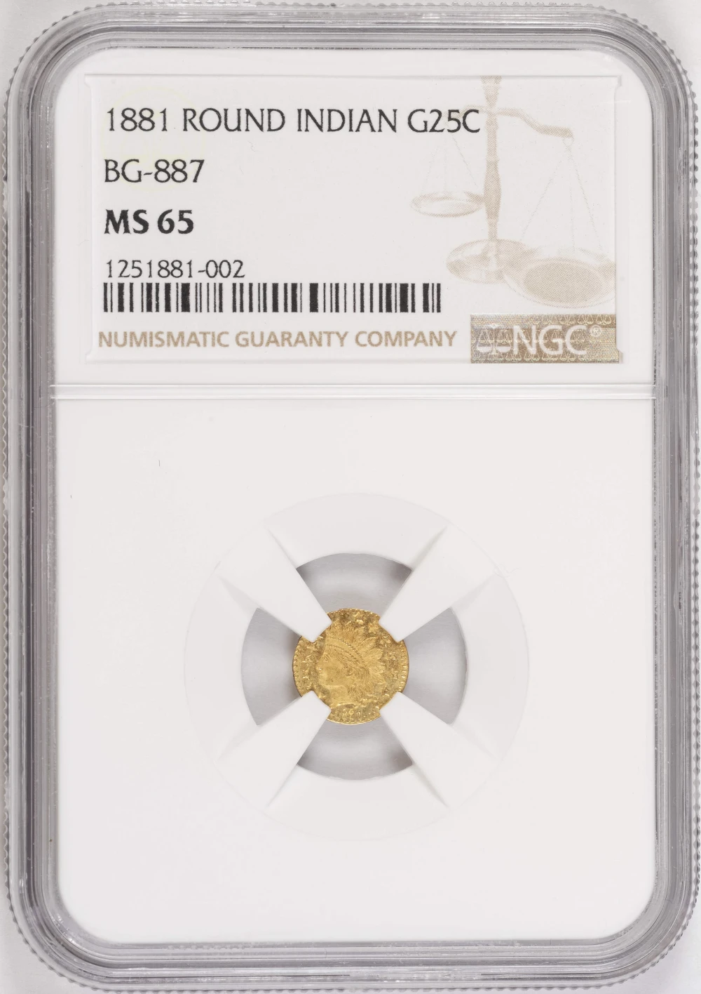 NGC MS-65 1881 California Gold Quarter