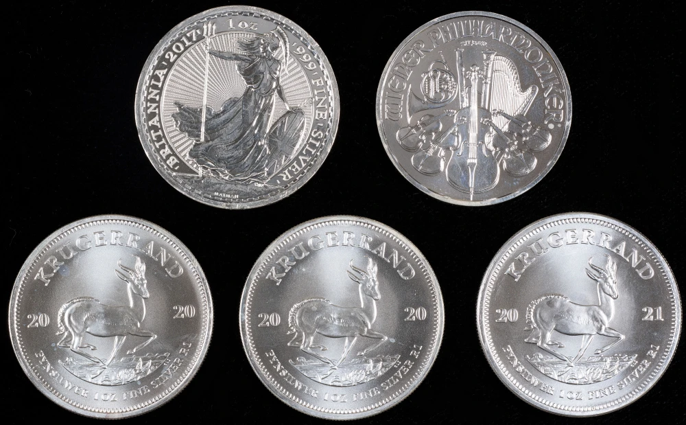5 Mixed World One Ounce Silver Coins