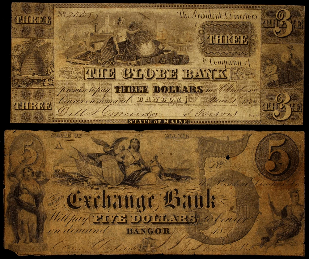 Maine. Pair of Obsolete Bangor Notes