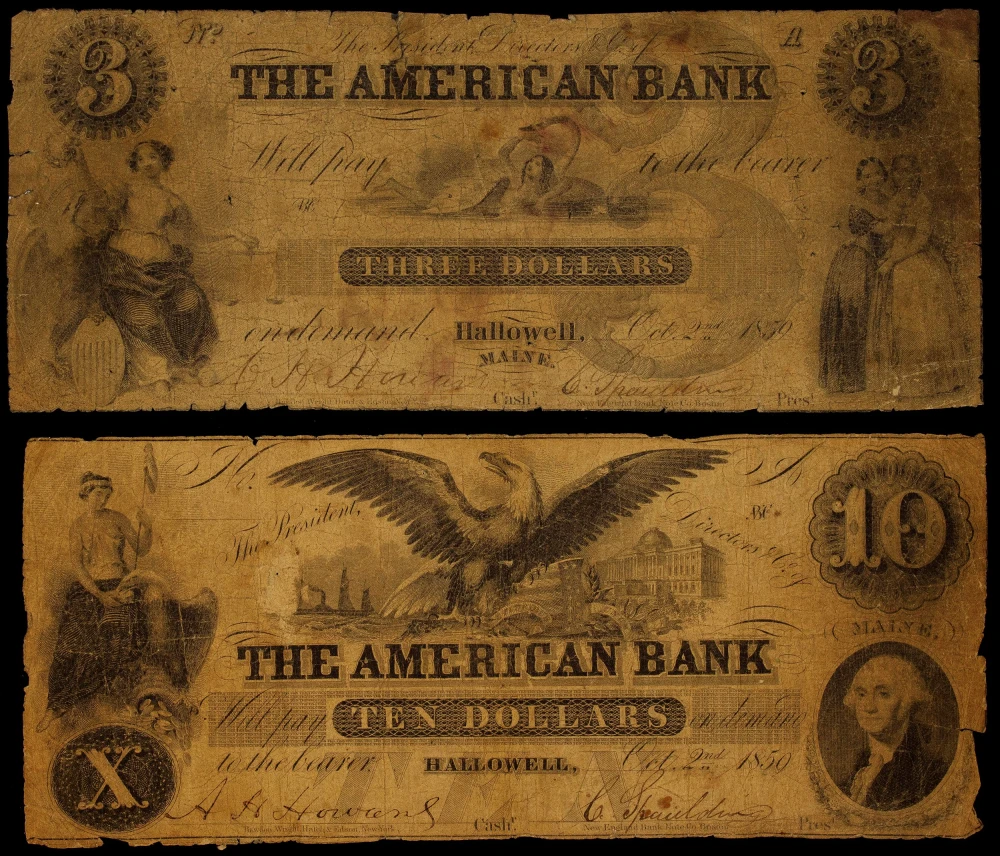 Maine. Hallowell. Pair of 1850 Bank Notes