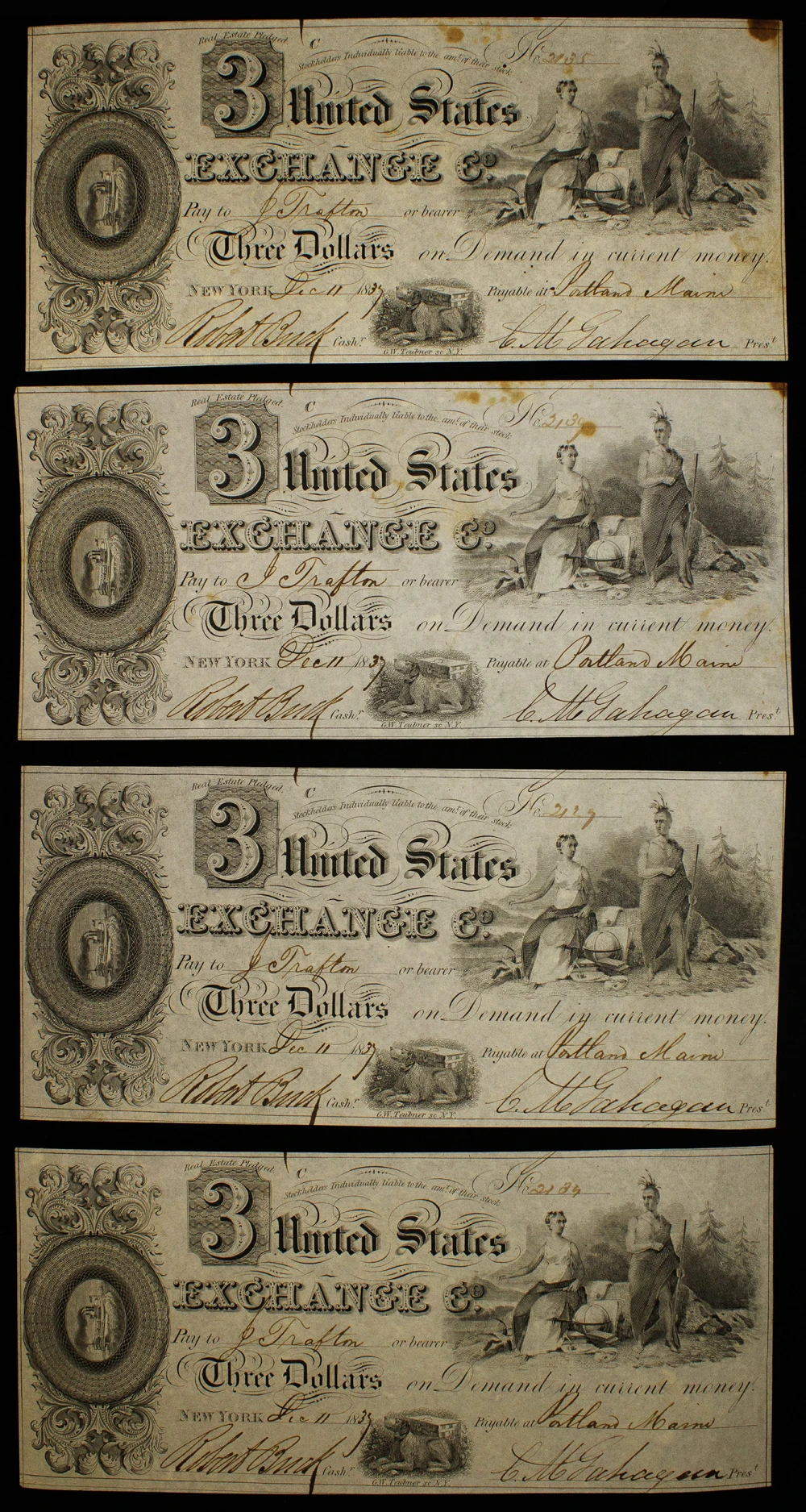 Maine. Portland. US Exchange Co. $3 Note Quartet