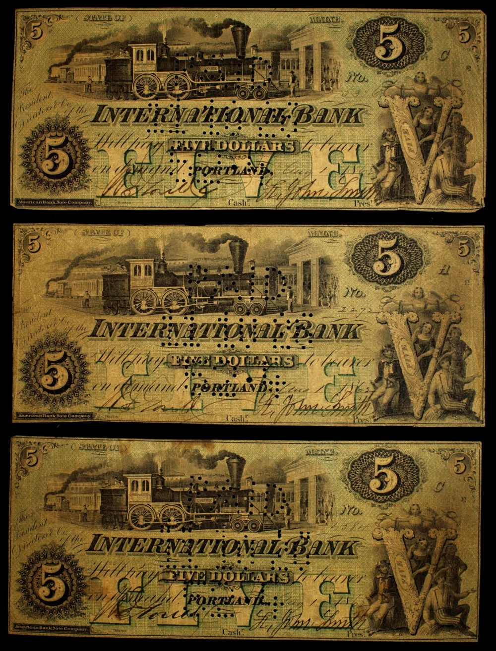 Maine. Portland. 1862 $5 Note Trio
