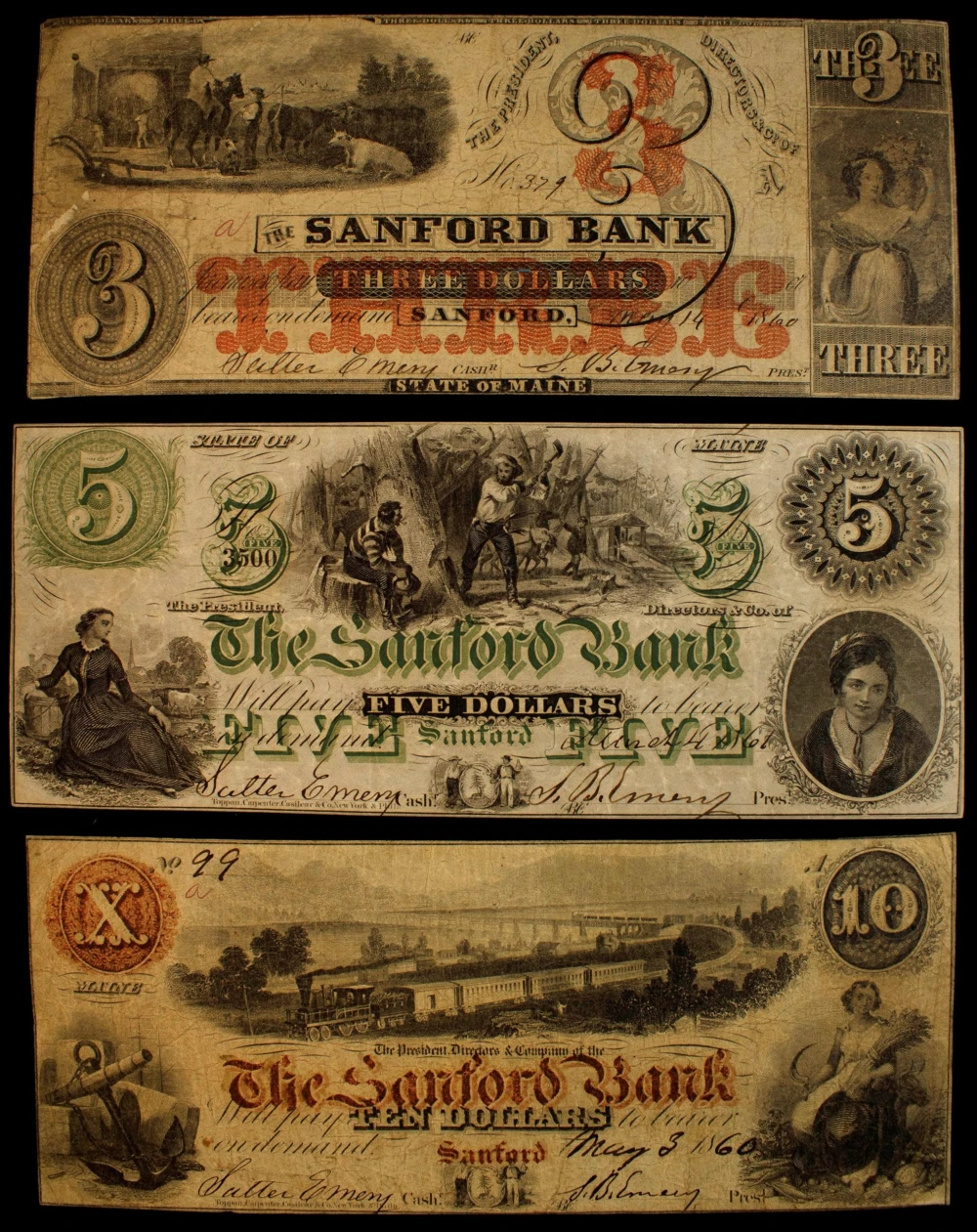 Maine. Sanford. 1860 Denomination Threesome
