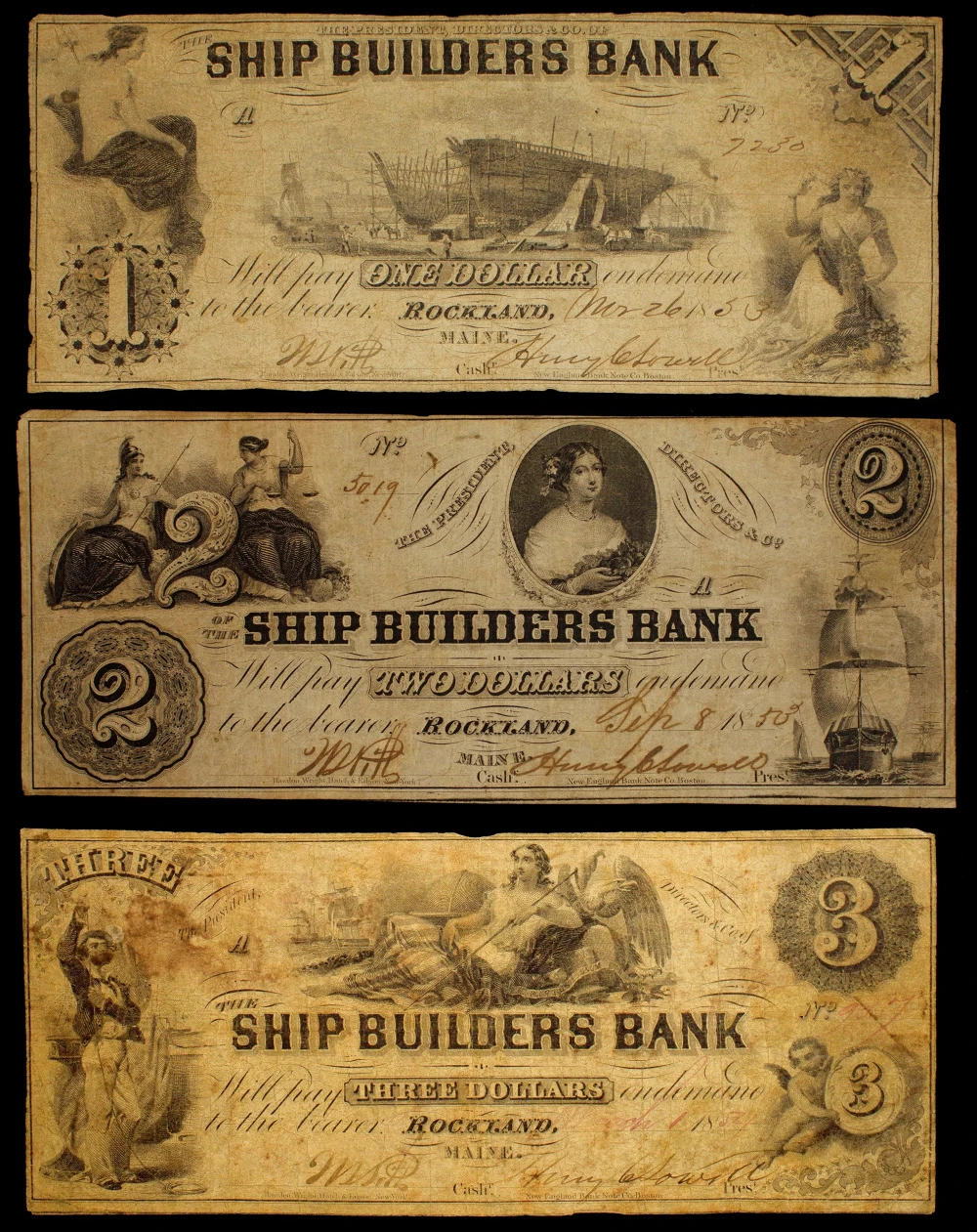 Maine. Rockland. Obsolete Denomination Trio