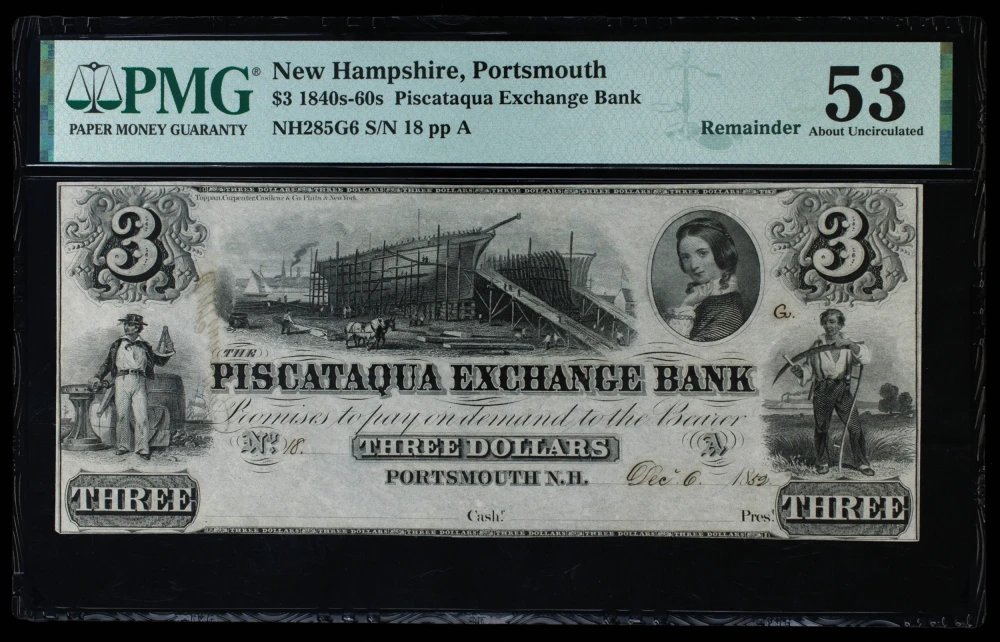 New Hampshire. Portsmouth PMG AU-55 EPQ $3
