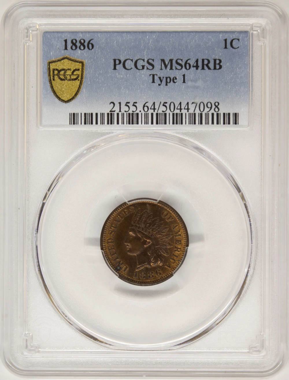 PCGS MS-64 RB 1886 Indian Cent