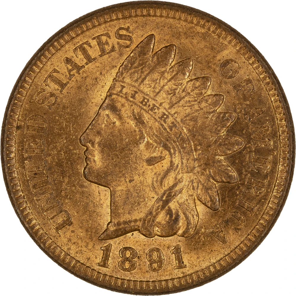 Mostly Red BU-62 1891 Indian Cent