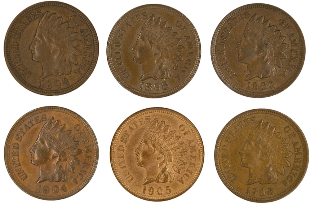 1/2 Dozen AU Indian Cents