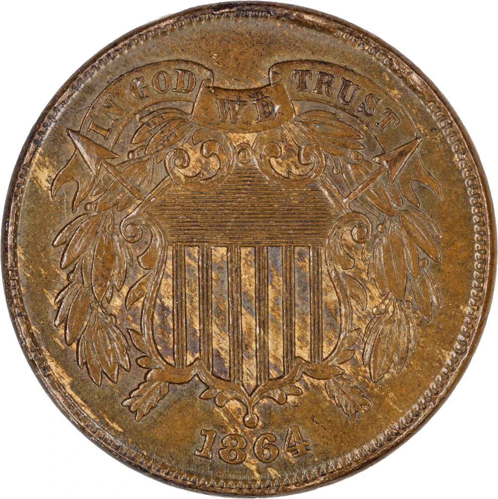 MS-60 BN 1864 Large Motto Two-Cents