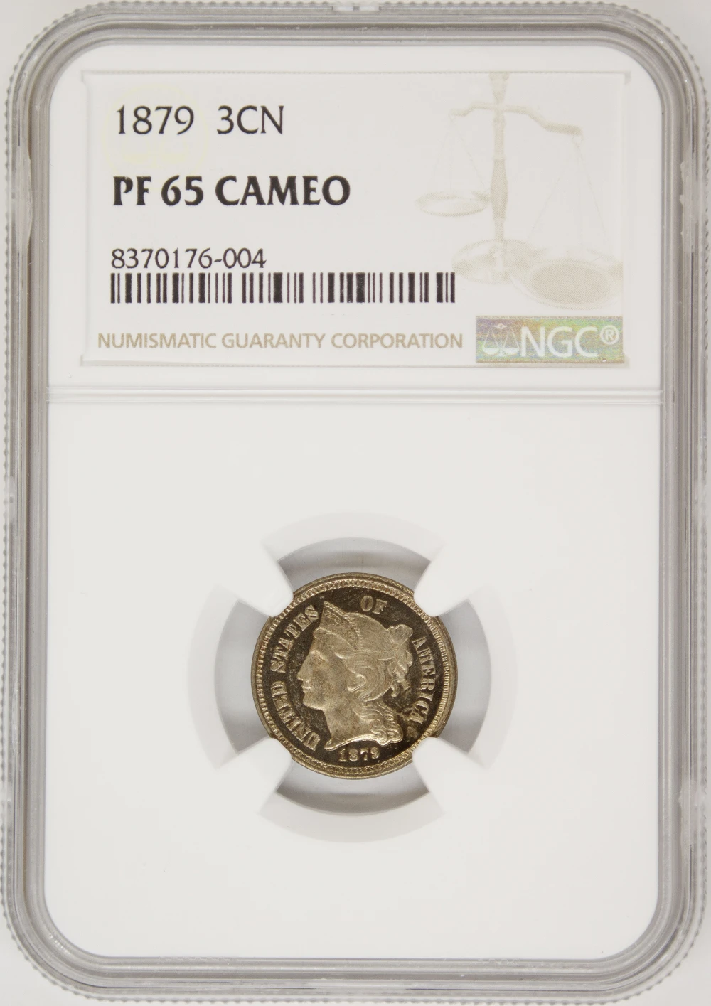 NGC Proof-65 Cameo 1879 Three Cent Nickel