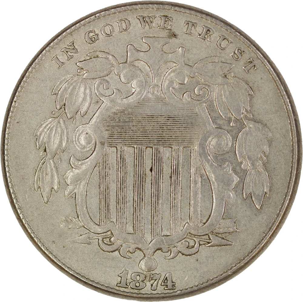 AU-50 1874 Shield Nickel
