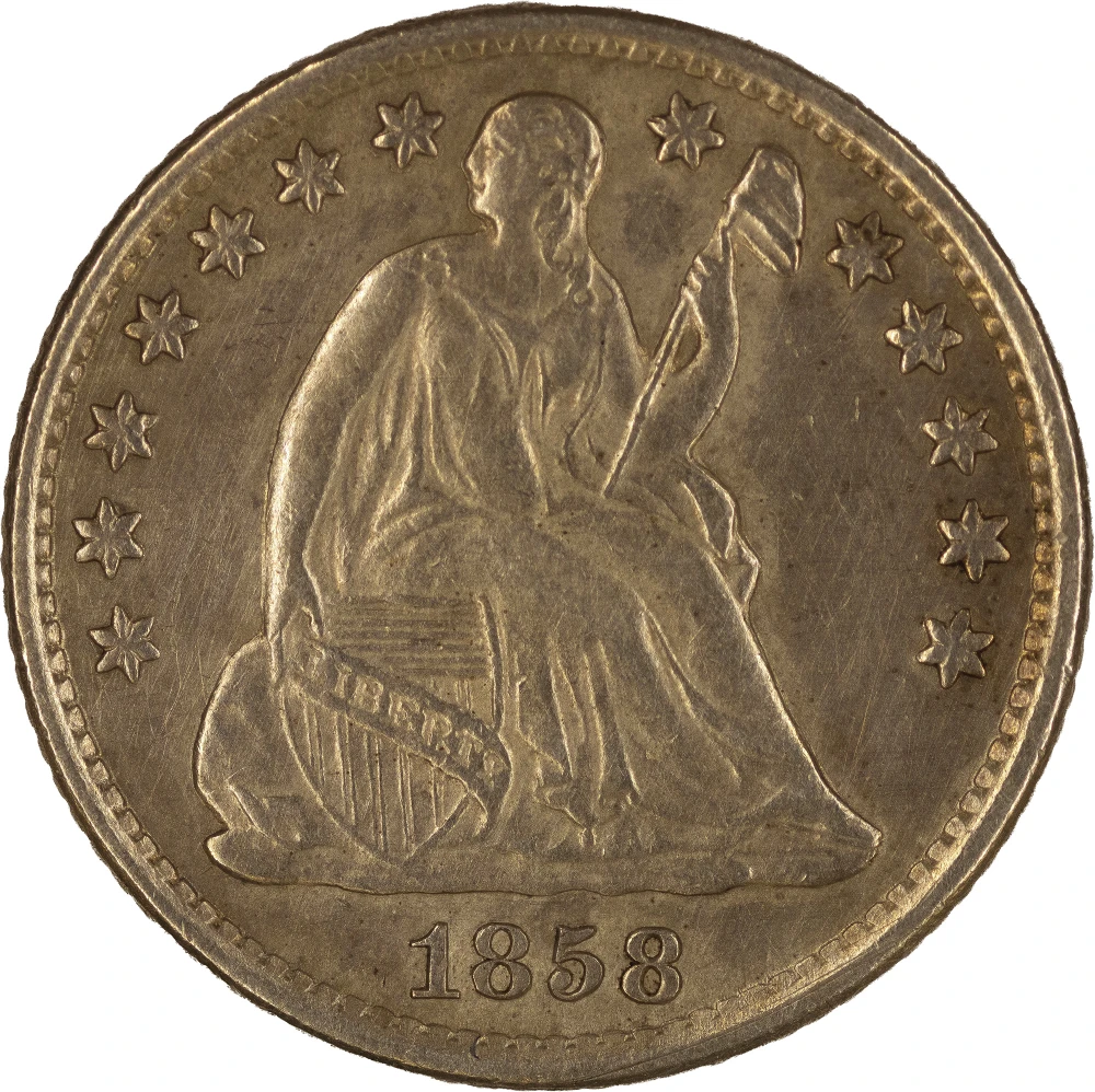 AU-50 1858-O Seated Half Dime