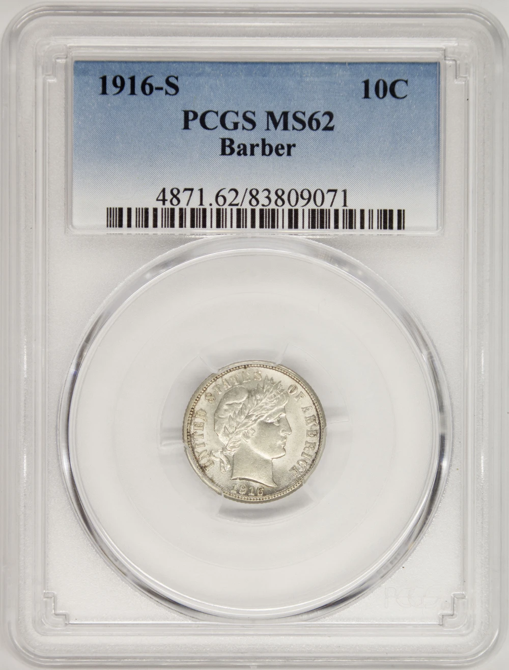 PCGS MS-62 1916-S Barber Dime
