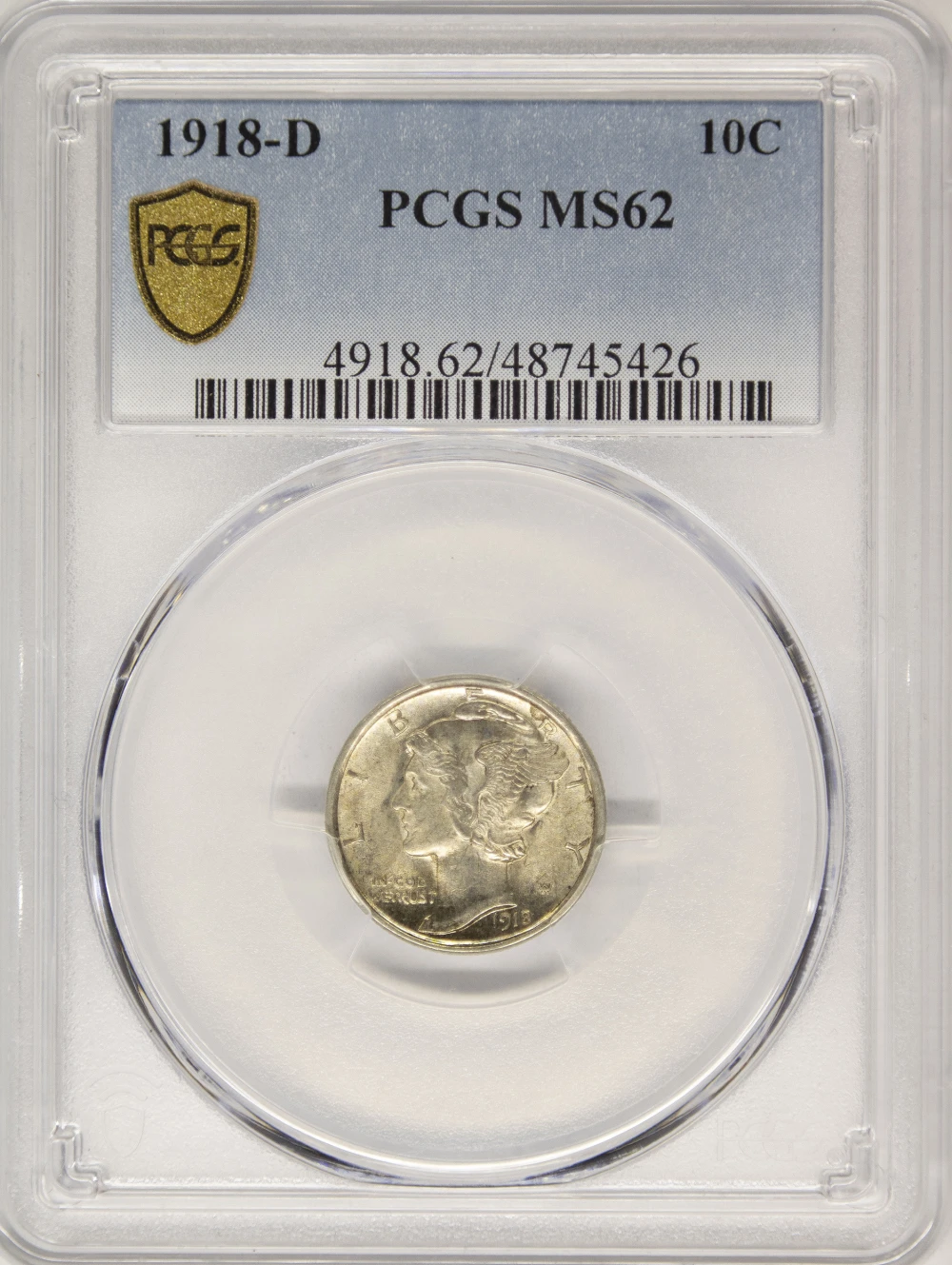 PCGS MS-62 1918-D Mercury Dime