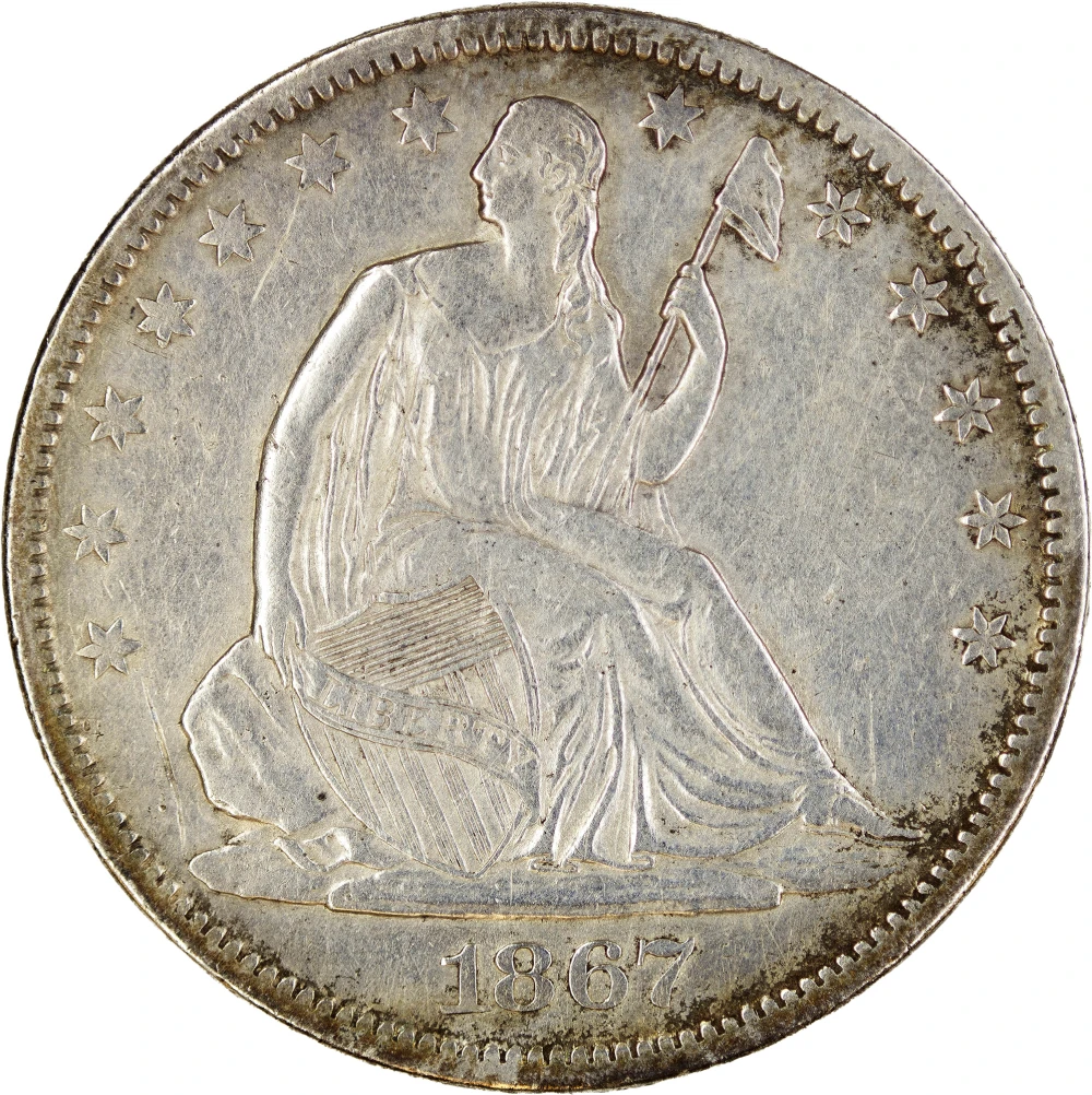 EF to AU Details 1867-S Half Dollar