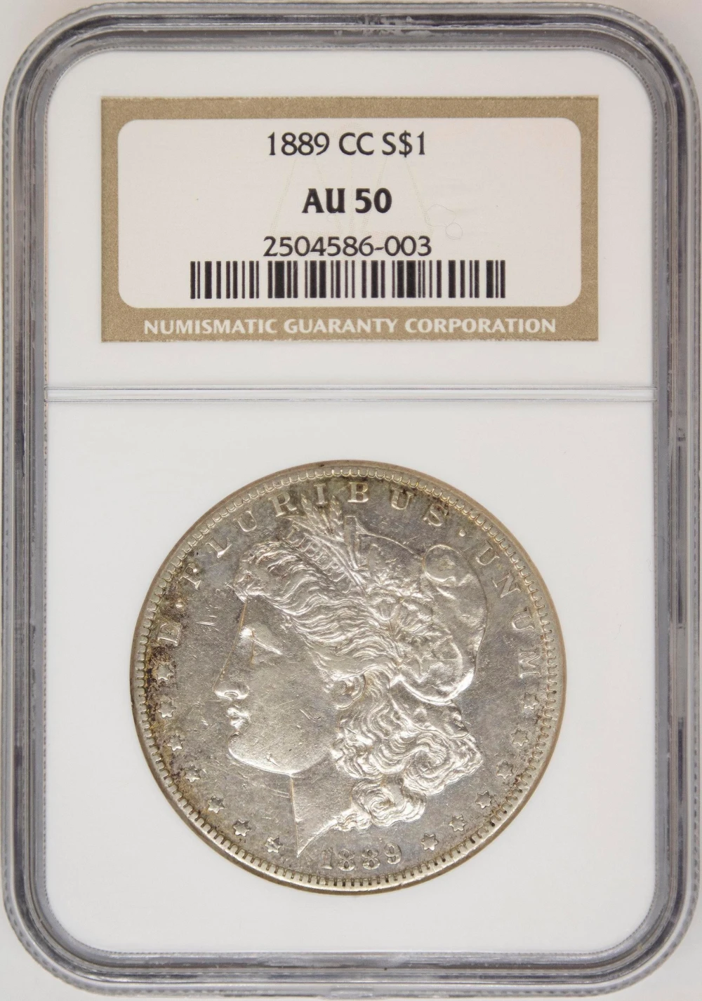 NGC AU-50 1889-CC Morgan Dollar