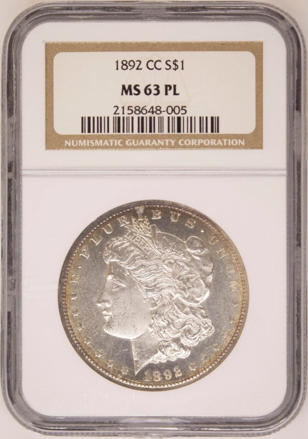NGC MS-63 PL 1892-CC Morgan Dollar