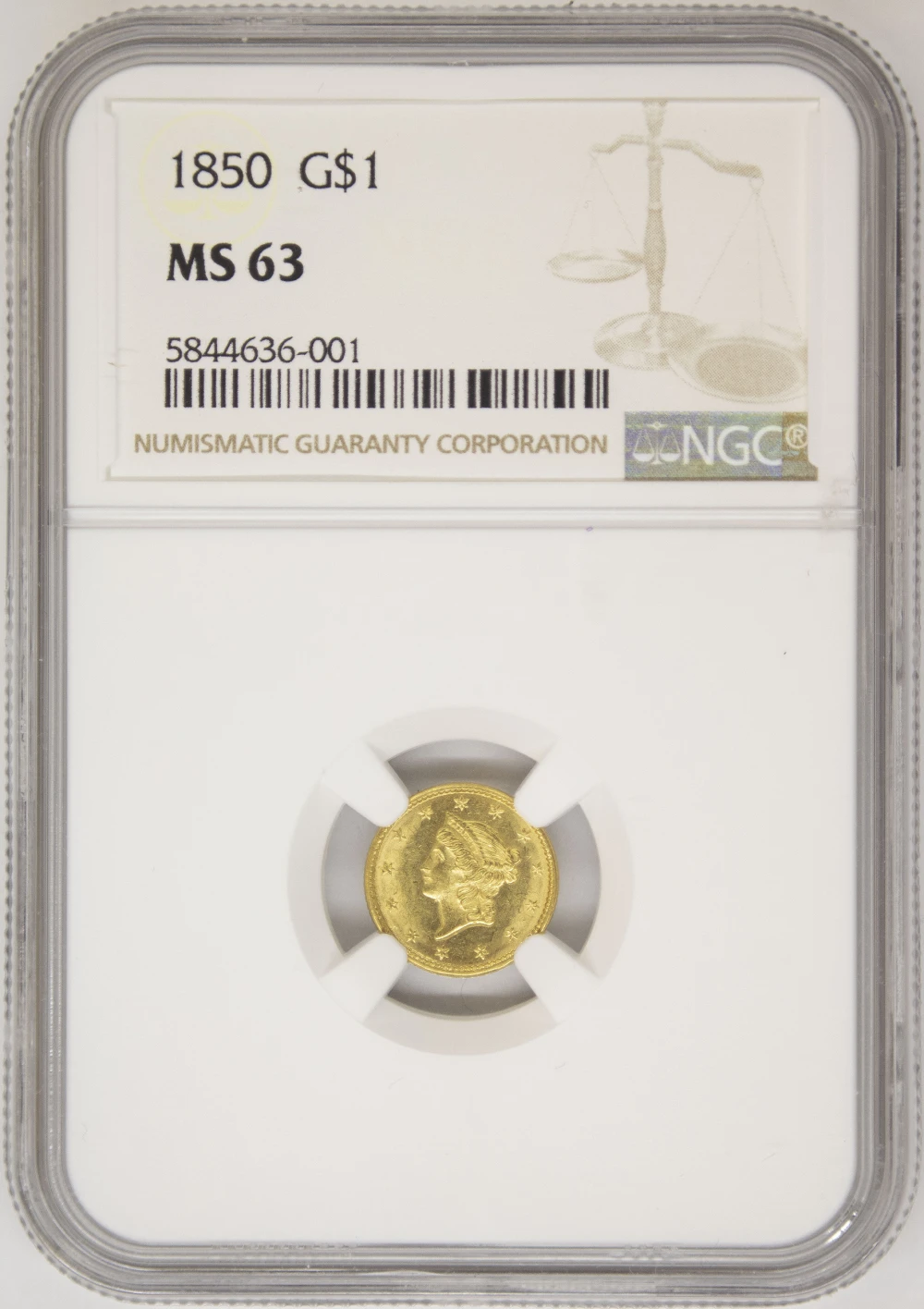 NGC MS-63 1850 $1 Gold