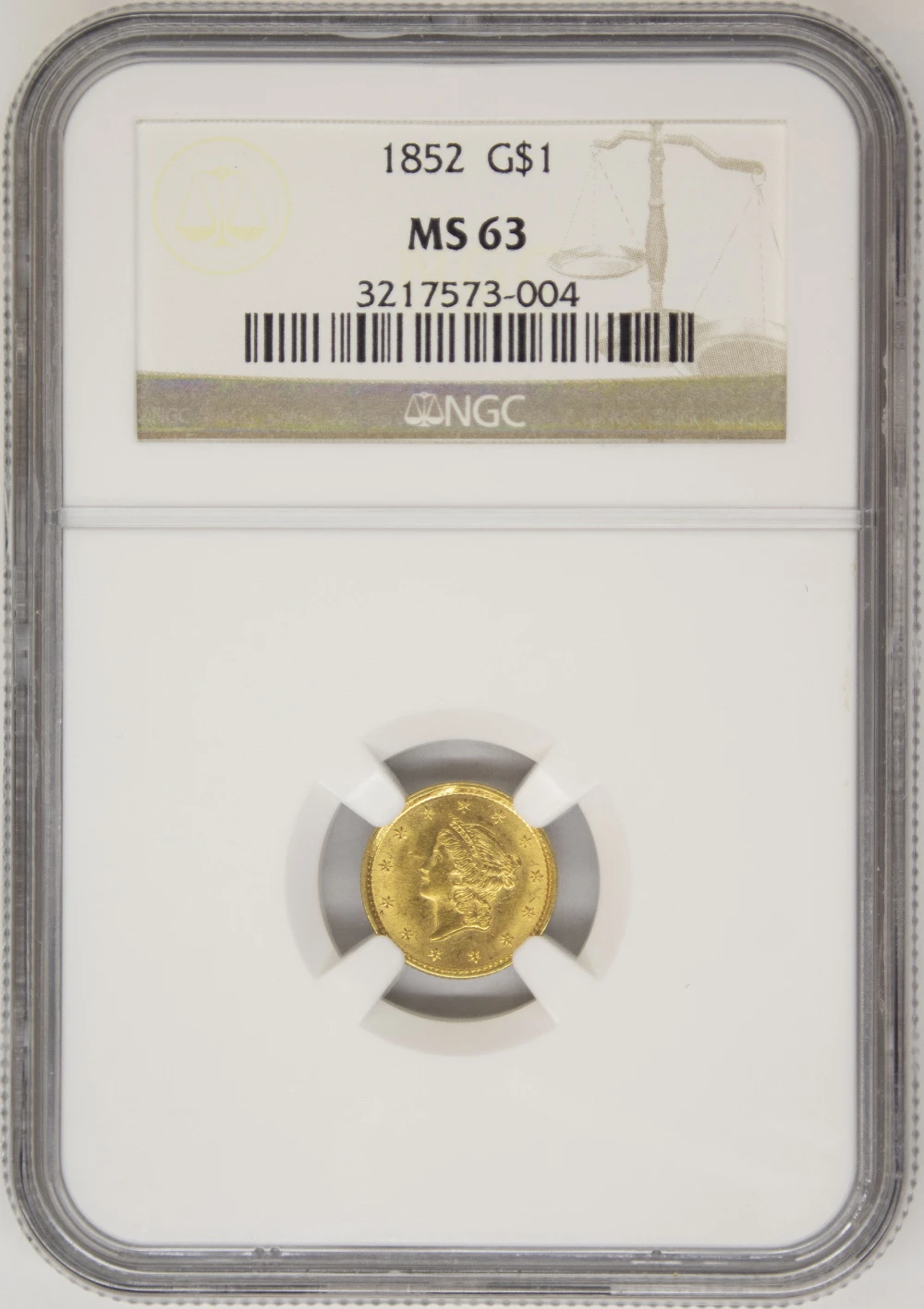 NGC MS-63 1852 $1 Gold