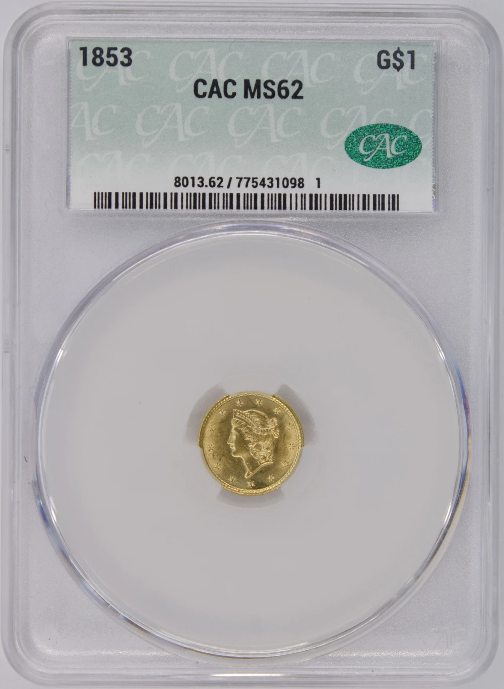 CACG MS-62 1853 $1 Gold