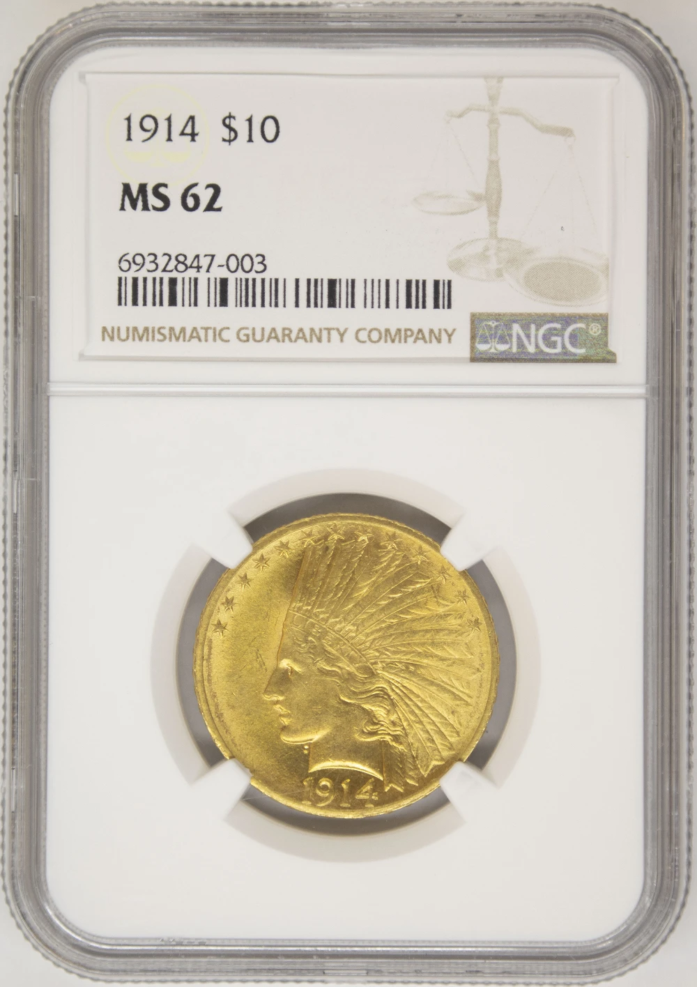 NGC MS-62 1914 $10 Gold Indian