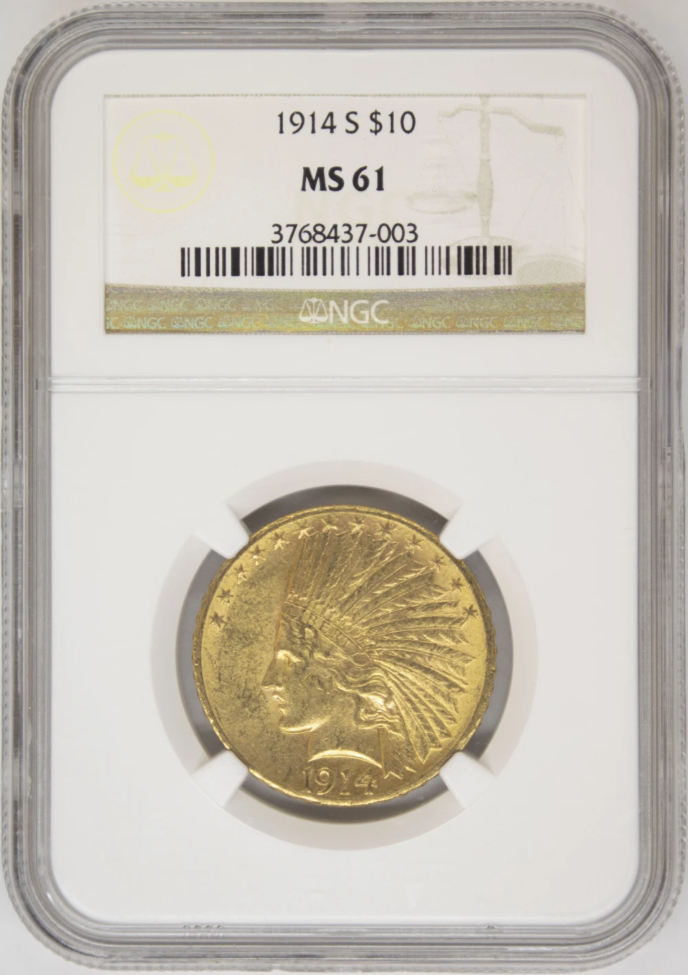 NGC MS-61 1914-S $10 Gold Indian