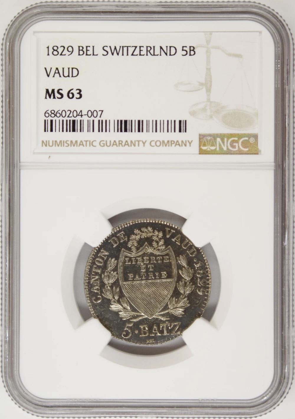 Switzerland. NGC MS-63 1829 5 Batzen