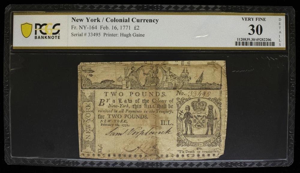 New York. PCGS VF-30 Details 1771 Two Pounds