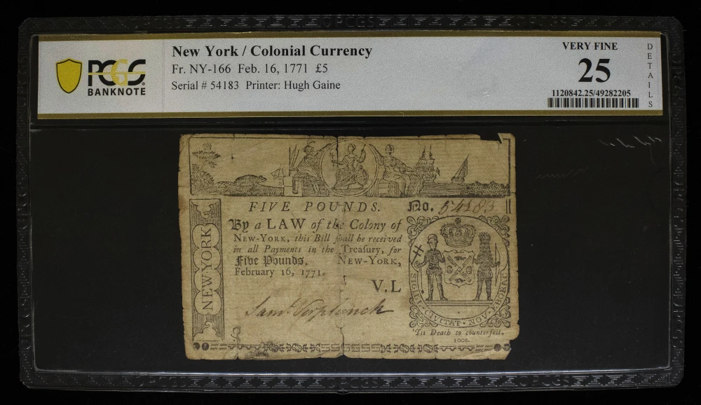 New York. PCGS VF-25 Details 1771 Five Pounds