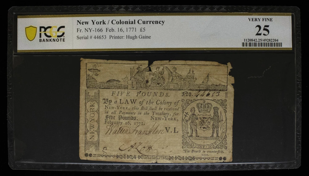 New York. PCGS VF-25 1771 Five Pounds