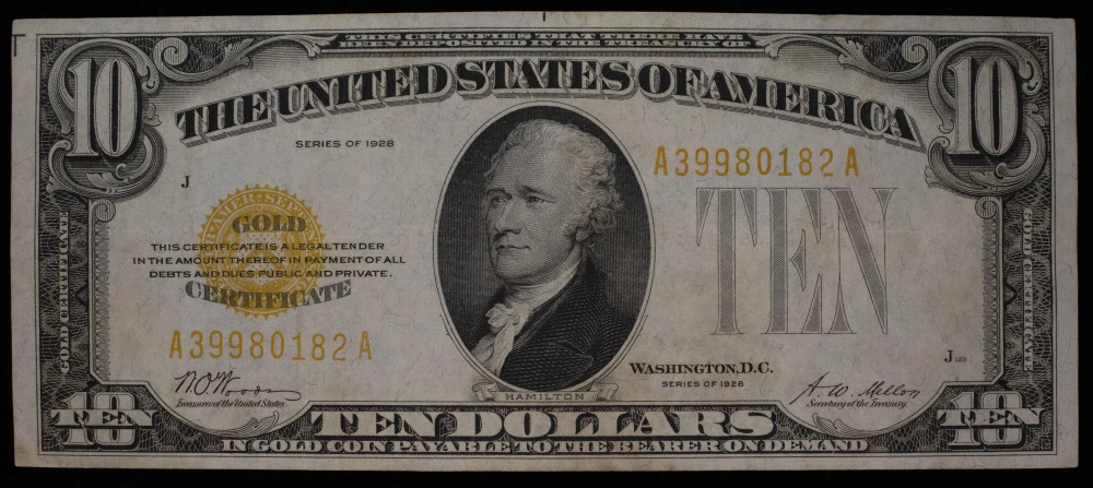 AU 1928 $10 Gold Certificate