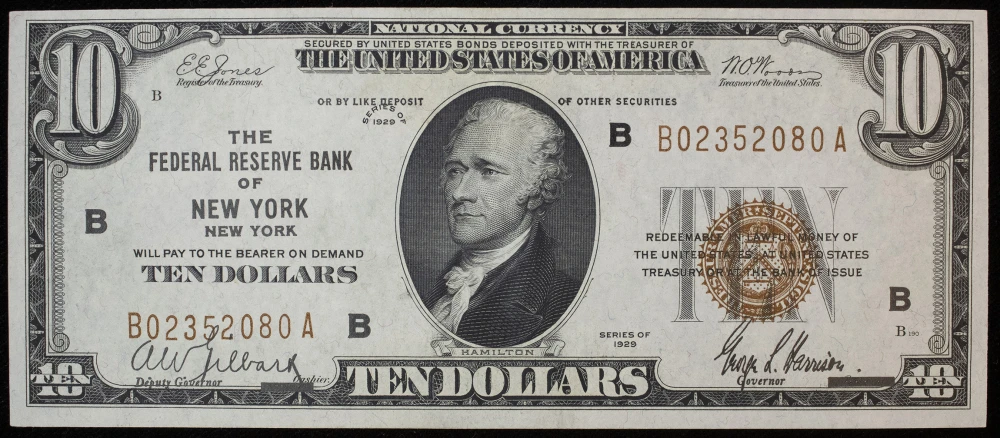 AU/UNC 1929 $10 Federal Reserve Note