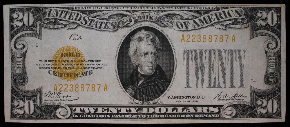 VF/EF 1928 $20 Gold Certificate