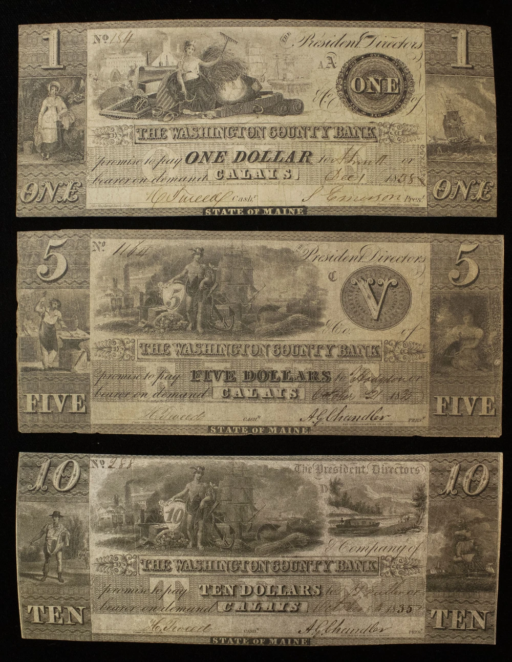 Maine. Fine to VF Denomination Note Trio