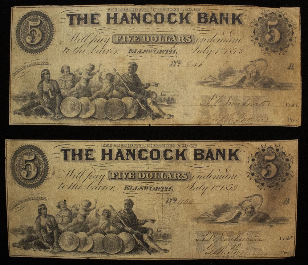 Maine. Two VG to Fine Seated Dollar Coin Notes