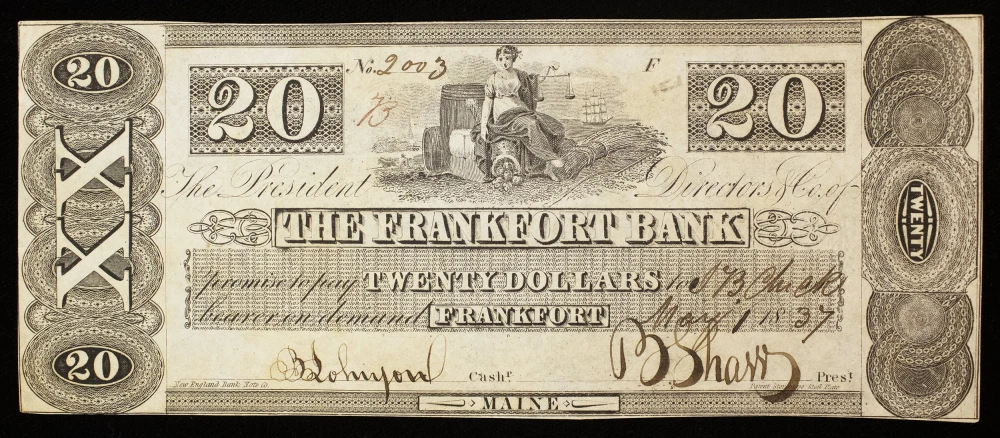 Maine. Crisp New 1837 $20 Note