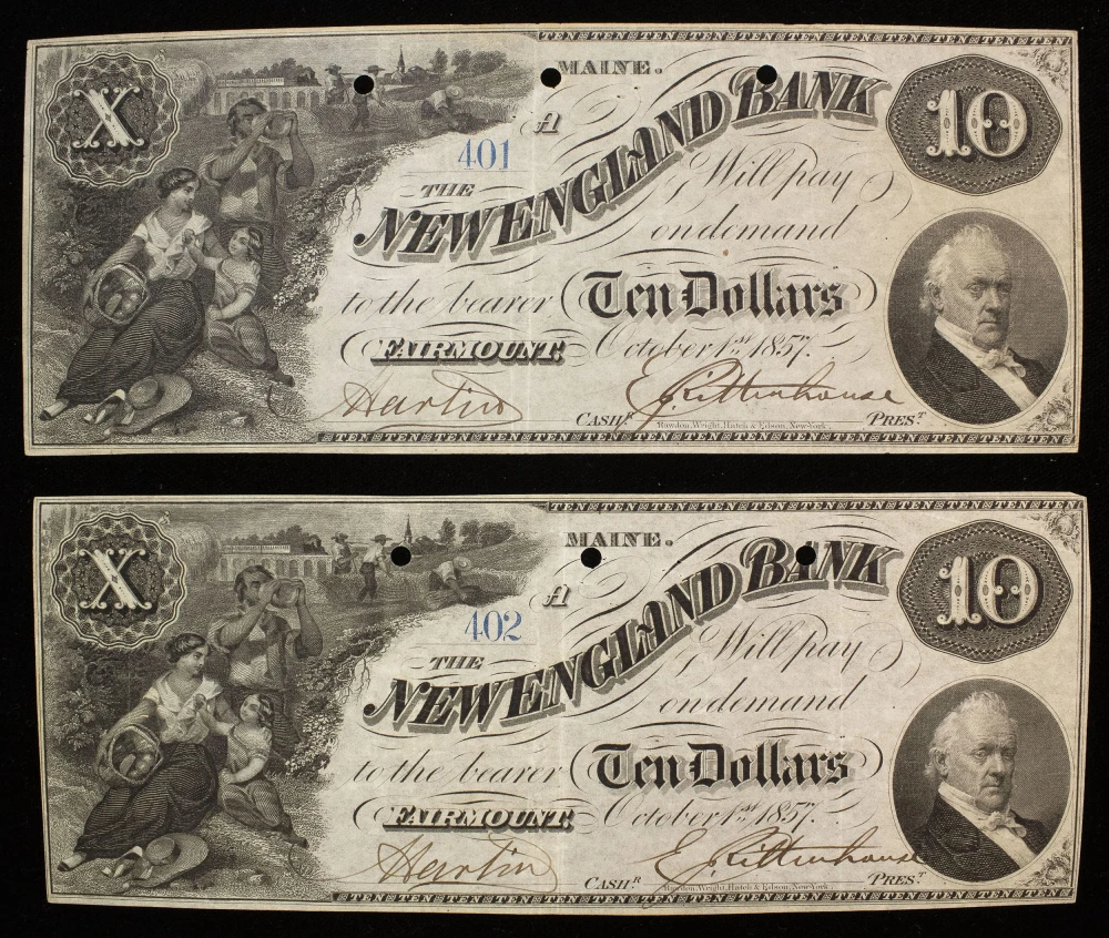 Maine. EF to AU $10 Remainder Note Pair