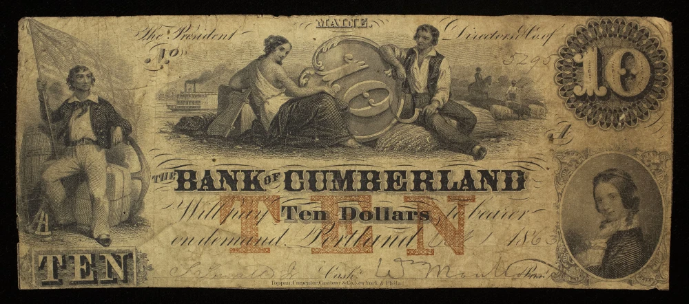 Maine. Fine 1863 $10 Note