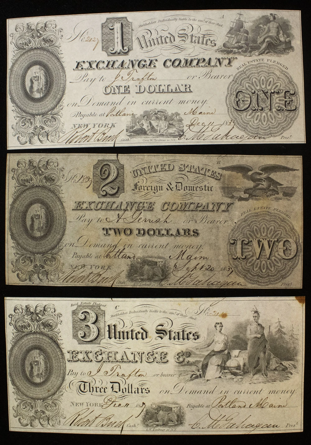 Maine. AU Early Note Denomination Trio