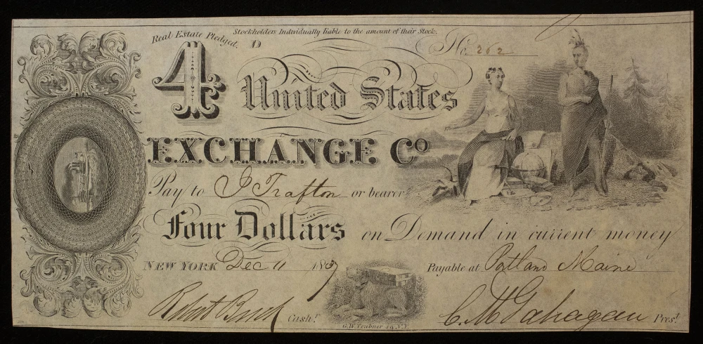 Maine. Crisp New 1837 $4 Note