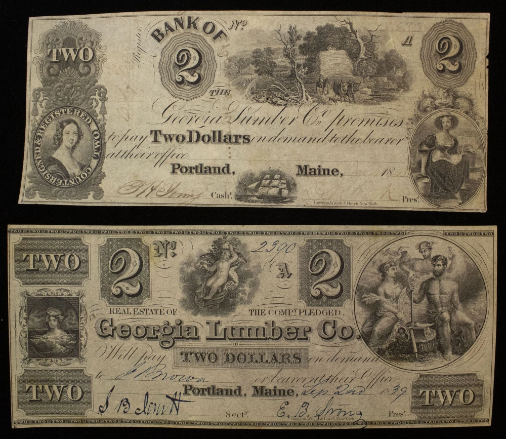 Maine. Pair of Different Early $2 Notes