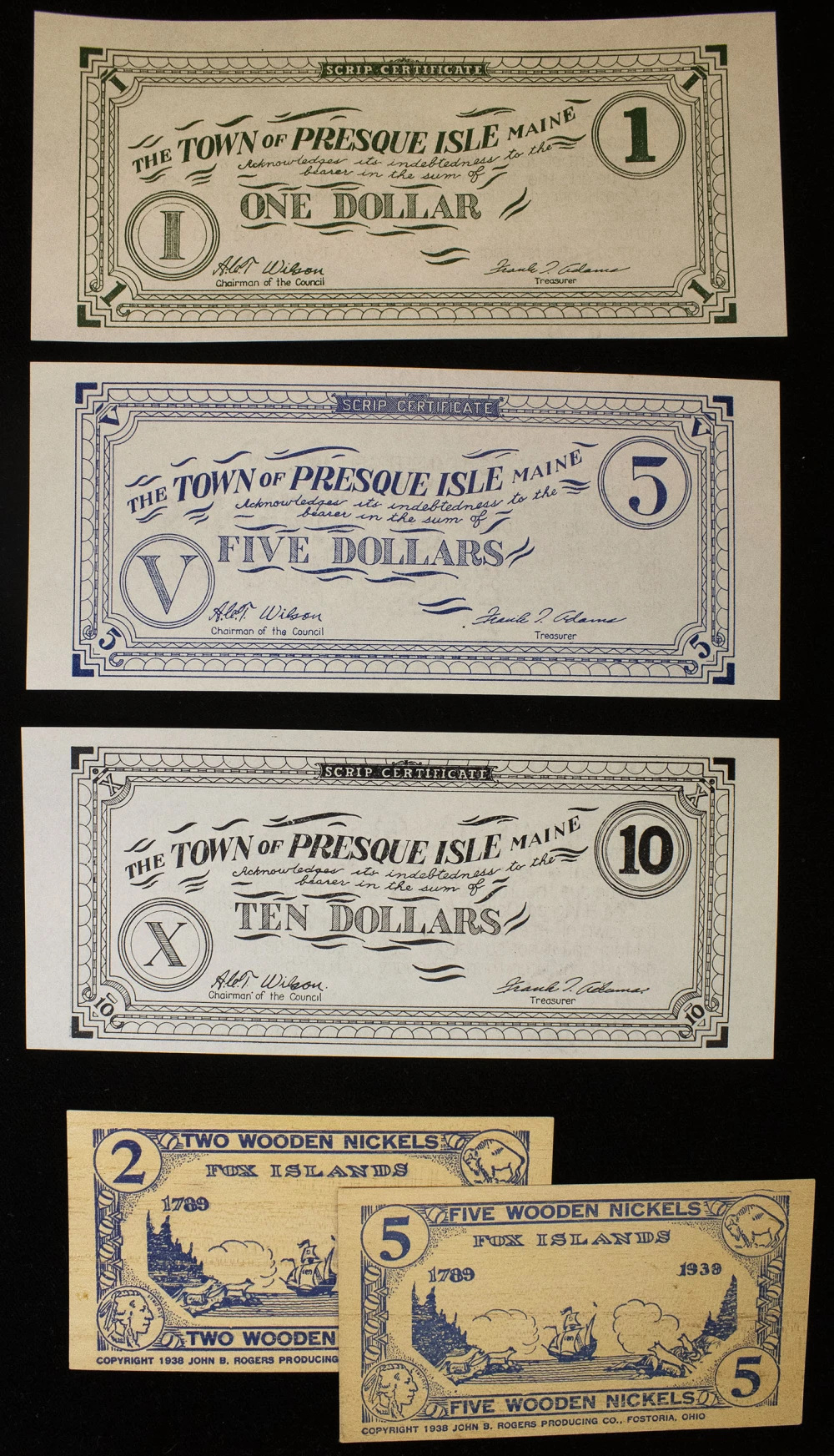 Maine. New Depression-Era Scrip Certificates