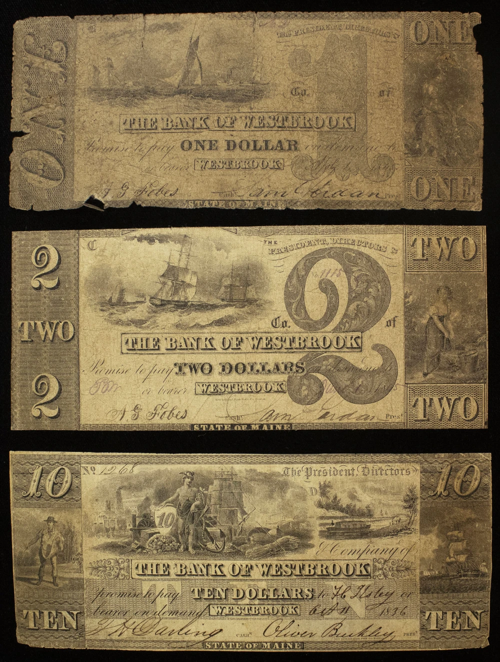 Maine. Varied Denomination Note Trio