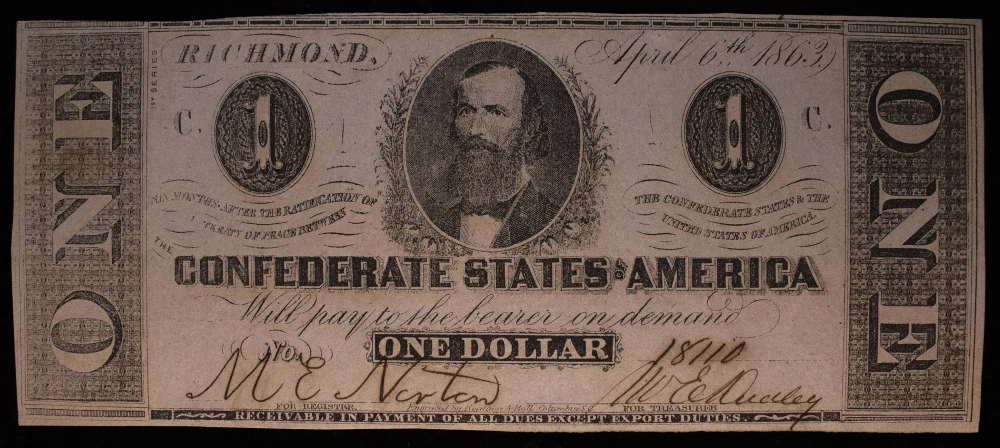 Confederate. Crisp New 1863 $1 Note