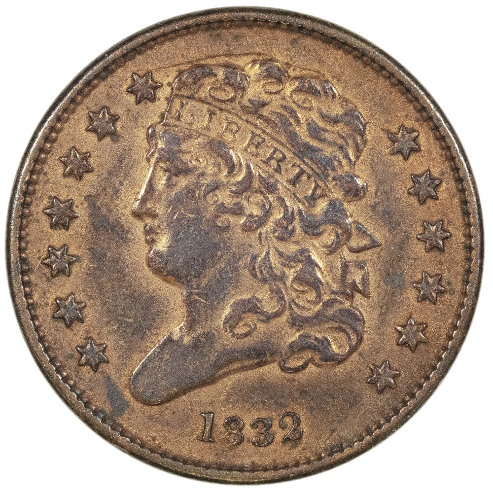 AU-50+ Details 1832 Half Cent
