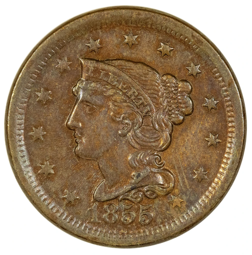 AU Details 1855 Upright 5s Large Cent
