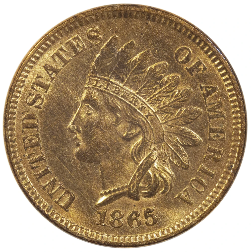 MS-62 RD 1865 Fancy 5 Indian Cent