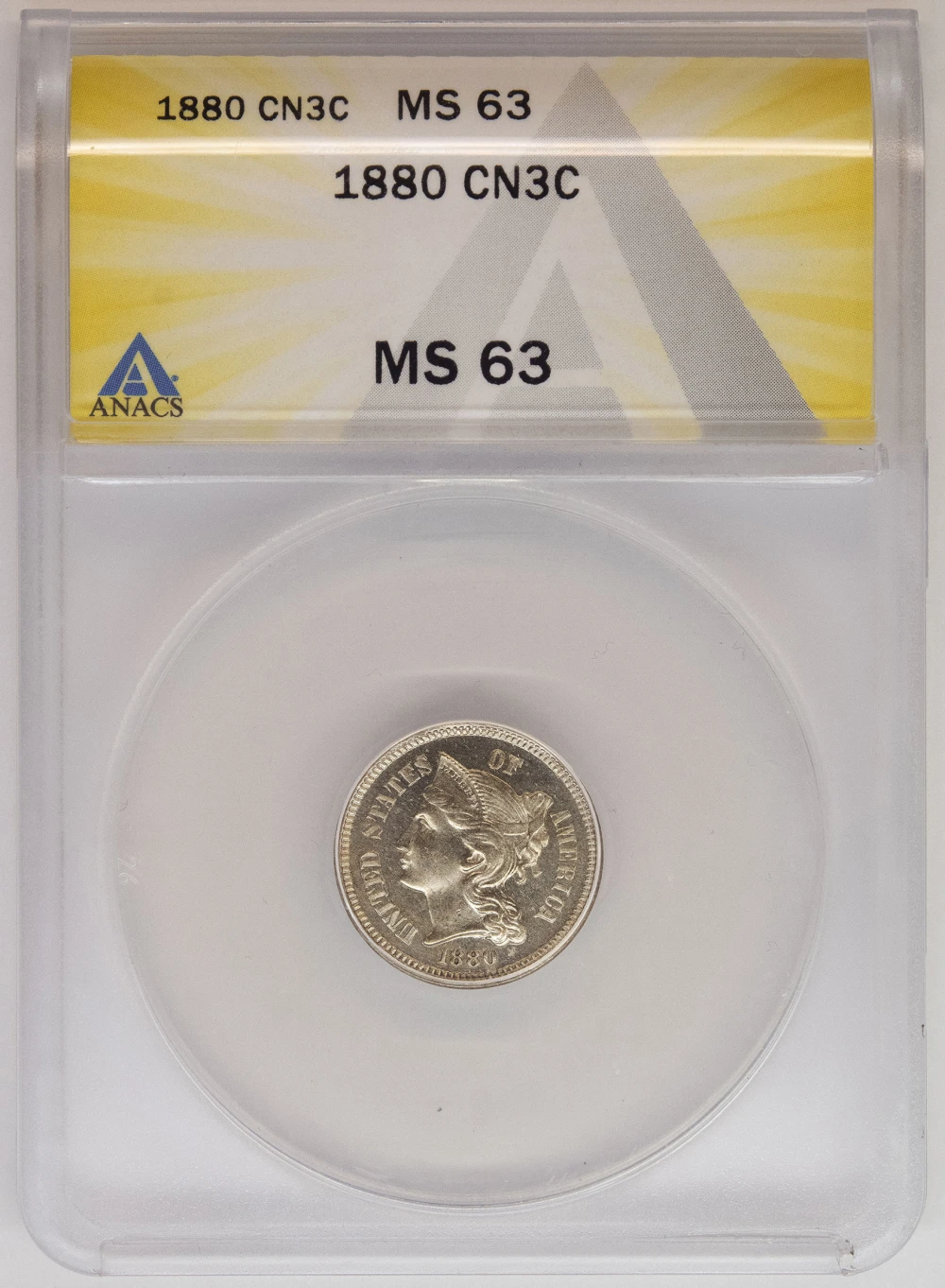 ANACS MS-63 1880 Three Cent Nickel